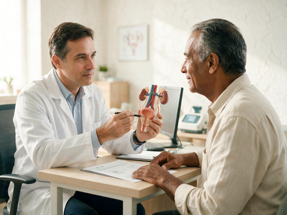 Imagem de um médico e um paciente